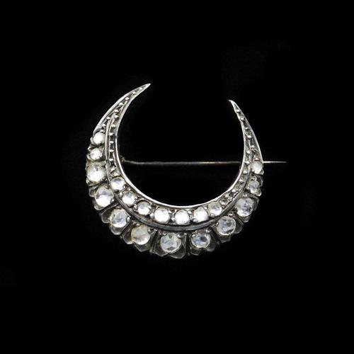 Antique Rose Cut Paste Gold and Silver Crescent Moon Brooch Pin c.1890 (1 of 11) Antique Rose Cut Paste Gold and Silver Crescent Moon Brooch Pin c.1890 (1 of 11)
