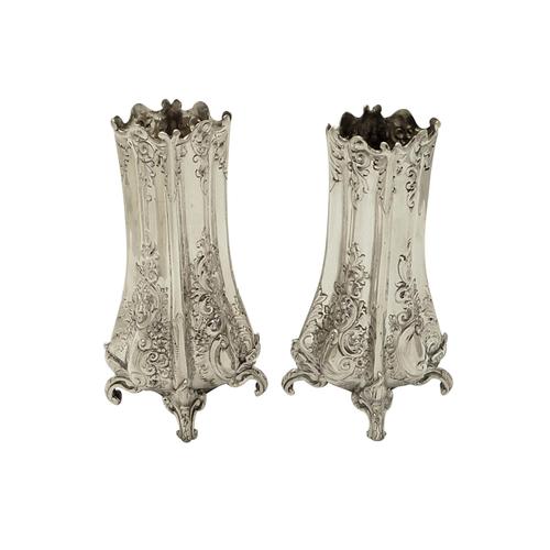 Pair of Antique Victorian Sterling Silver 5 1/2" Vases 1895/1896 (1 of 9)