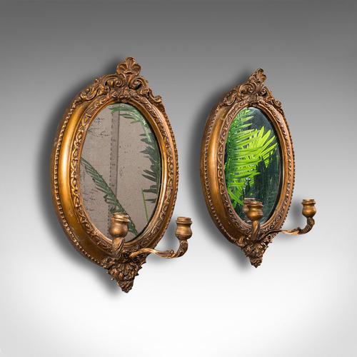 Pair of Antique Girandole Mirrors, English, Giltwood, Ovall, Wall, Regency, 1820 (1 of 10)