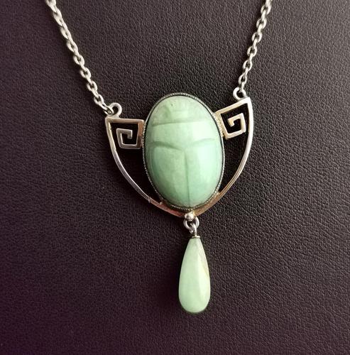 Antique Arts and Crafts Silver and Amazonite Scarab Necklace (1 of 12)