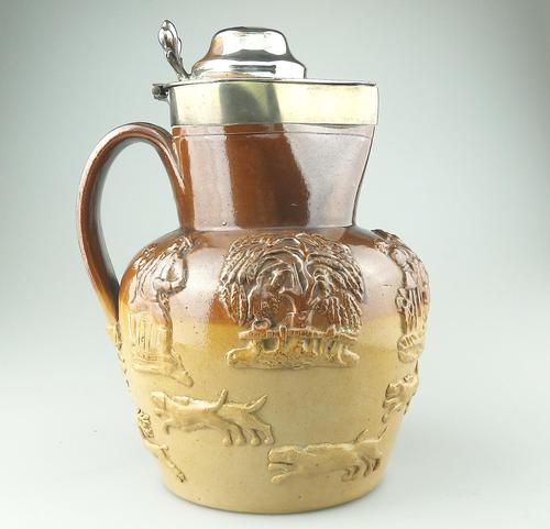 Large & Handsome Stoneware Salt Glaze Sprigged Beer Jug 19th Century (1 of 9)