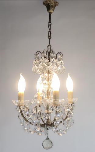 Vintage French Petite Chandelier 4 Arm Crystal Ceiling Light (1 of 6)