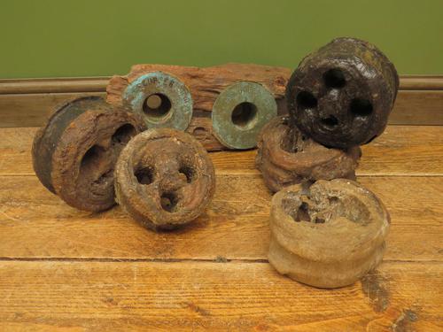 Antique Maritime Ship Deadeye Rigging Blocks & Scupper Ports, Old Wreck Salvage (1 of 13)