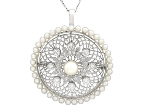 1.38 ct Diamond and Seed Pearl, Platinum Pendant / Brooch - Antique Italian Circa 1900 (1 of 12) 1.38 ct Diamond and Seed Pearl, Platinum Pendant / Brooch - Antique Italian Circa 1900 (1 of 12)