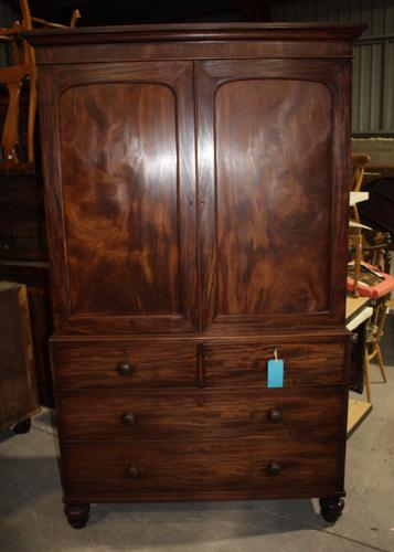 1890's Quality Mahogany Linen Press with Slides (1 of 5)