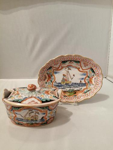 Incredible Quality 18th Century Dutch Delft doré Butter Tub (1 of 10)