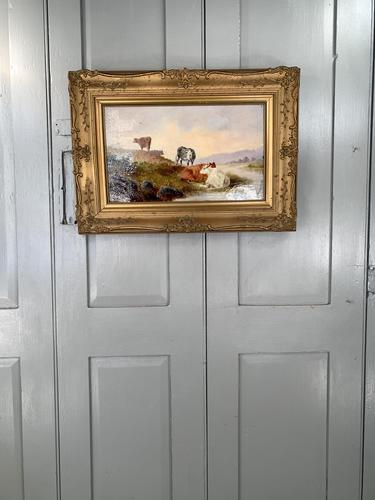 Antique Victorian river landscape oil painting study of cows 1 of 2 (1 of 10) Antique Victorian river landscape oil painting study of cows 1 of 2 (1 of 10)