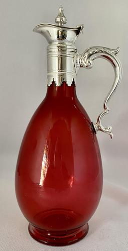 Cranberry & Silver Plated Claret Jug c.1900 (1 of 7) Cranberry & Silver Plated Claret Jug c.1900 (1 of 7)