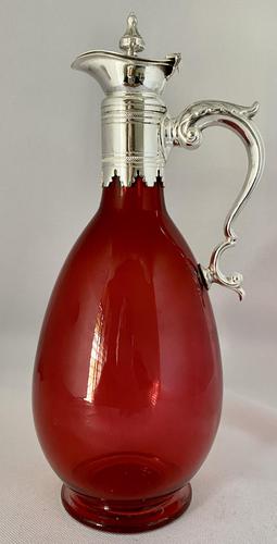 Cranberry & Silver Plated Claret Jug c.1900 (1 of 7)