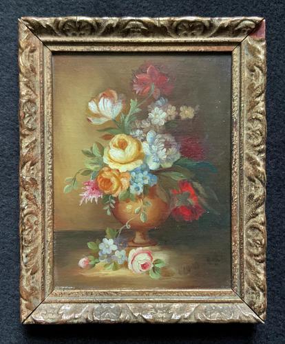 Superb Original Early 20th Century Continental Miniature Floral Still Life Oil Painting (1 of 11)