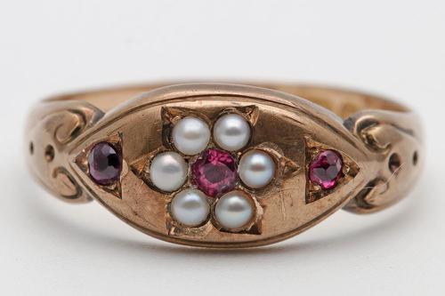 Victorian Gold, Ruby & Pearl Chester Ring (1 of 3) Victorian Gold, Ruby & Pearl Chester Ring (1 of 3)