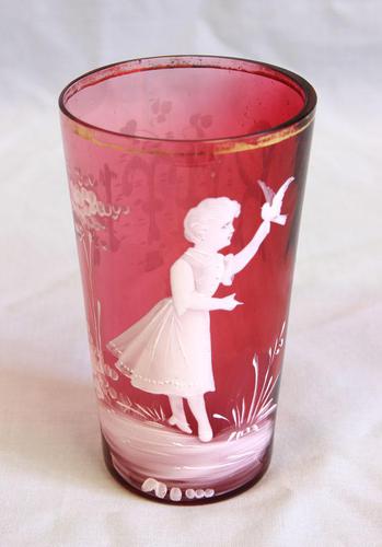 Antique Victorian Mary Gregory Cranberry Glass Tot (1 of 5) Antique Victorian Mary Gregory Cranberry Glass Tot (1 of 5)