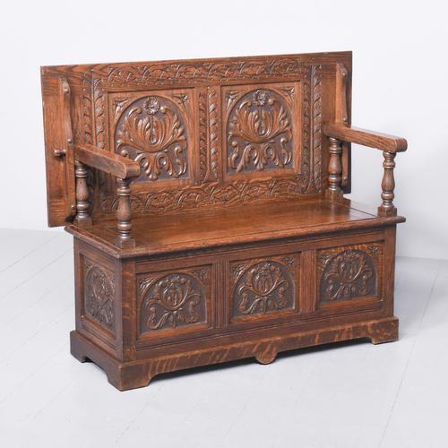 Finely Carved Late Victorian Oak Monk’s Bench (1 of 9)