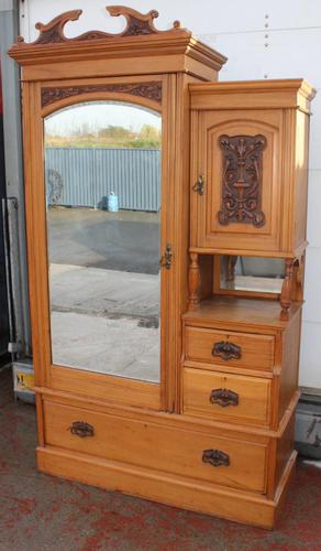 1910s Over Carved Satin Walnut Mirrored Combination Wardrobe (1 of 4)