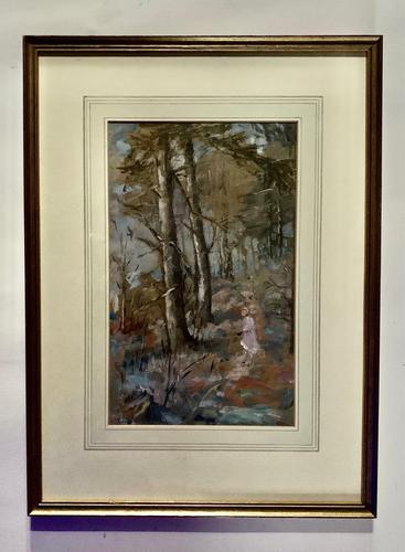 Sine Mackinnon - Woodland Path with Figure - Gouache (1 of 2)