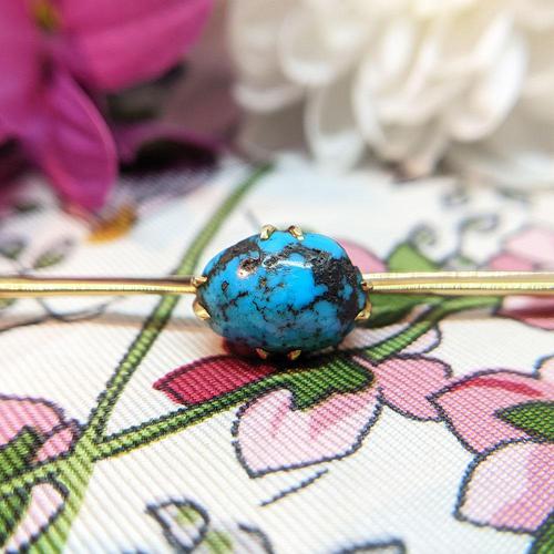 Antique 9ct Gold Turquoise Cabochon Brooch (1 of 9)