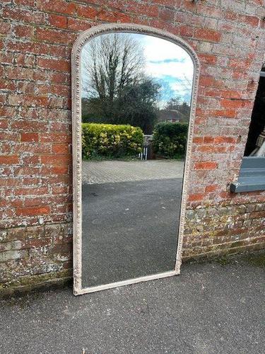 Wonderful Large Antique English 19th Century Carved Wood & Gesso Arched Top Painted Mirror (1 of 7)