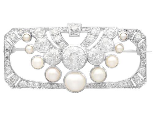 3.51ct Diamond & Pearl, Platinum Brooch - Art Deco c.1930 (1 of 9) 3.51ct Diamond & Pearl, Platinum Brooch - Art Deco c.1930 (1 of 9)