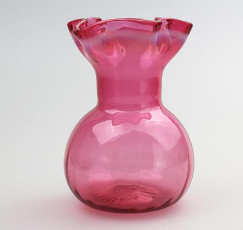 Unusual Arts & Crafts Cranberry & Vaseline Glass Vase 19th Century (1 of 6)