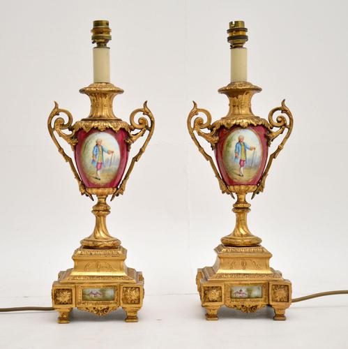 Pair of Antique French Porcelain & Gilt Metal Table Lamps (1 of 12)