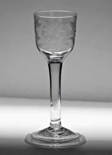 Engraved Georgian Plain Stem Wine Glass (1 of 4) Engraved Georgian Plain Stem Wine Glass (1 of 4)
