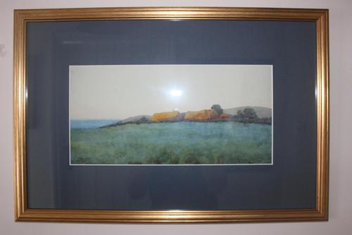 Antique Original Watercolour - Thatched Barns & Fields - Mary Sophia Godlee '1860-1932' (1 of 5)