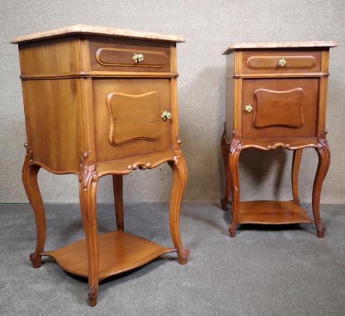 Pair of French Antique Walnut Bedside Cupboards / Night Stands c.1910 (1 of 9)