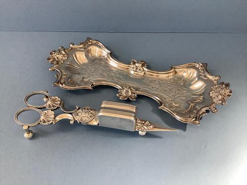 Georgian Old Sheffield Plate Candle Snuffers & Tray (1 of 7)