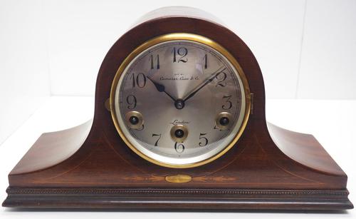 Mahogany Hat Shaped English Westminster 8-day Mantel Clock with Silver Dial (1 of 12)