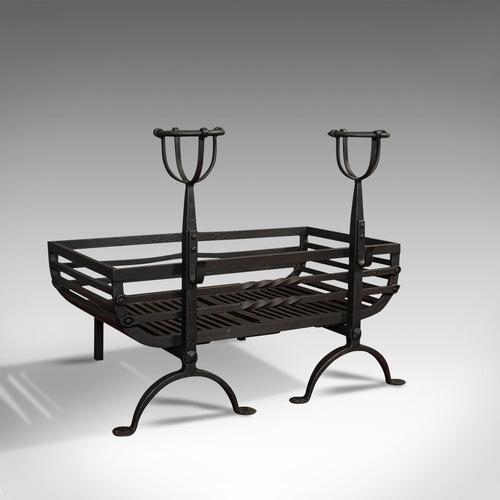 Antique Fire Basket, Pair of Andirons, English, Iron, Fireside, Victorian, 1900 (1 of 12)