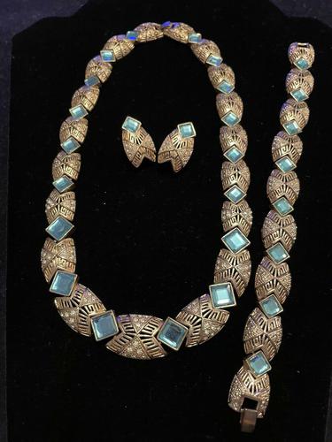 Stunning Vintage Gold Plated Egyptian Scarab Topaz Necklace Set (1 of 2)