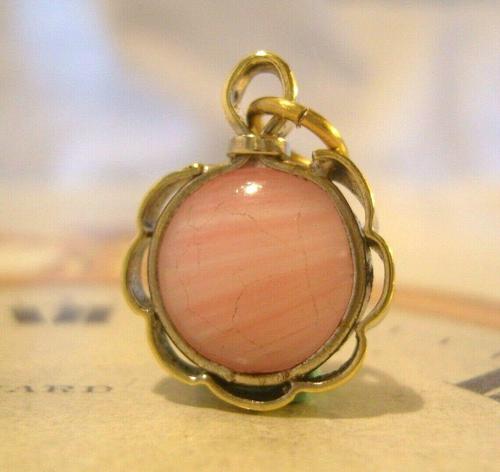 Antique Pocket Watch Chain Fob 1890s Victorian Gilt & Pink Stone Dainty Fob (1 of 7)