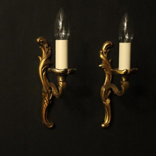 French Pair Of Single Gilded Antique Wall Lights (1 of 10)