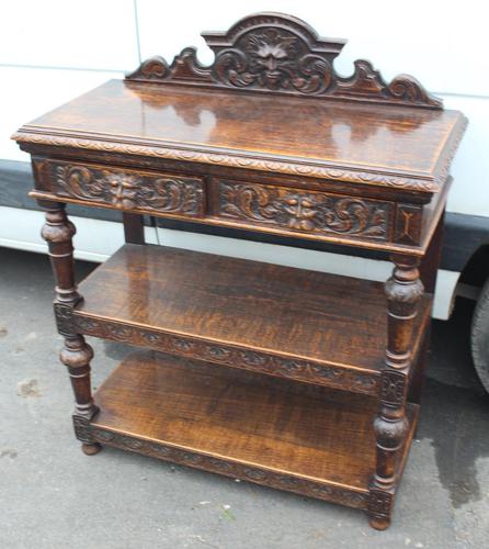 1920's Carved Oak Dumbwaiter with 2 Shelves (1 of 3)