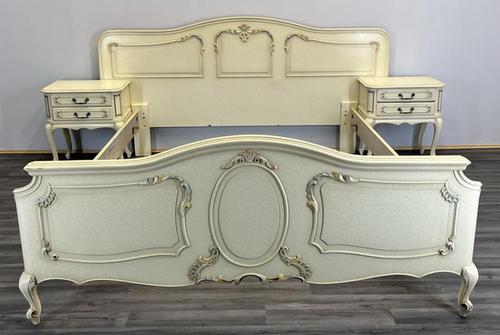 Louis XV Style French Shabby Chic King Size Bed with Bedside Tables (1 of 16)