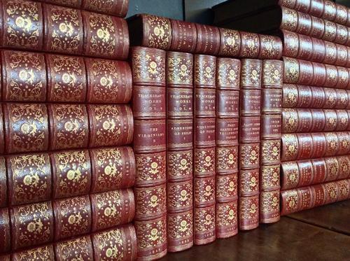 1869 The Works of William Thackeray 24 Volumes Bound in Fine Red Riviere Leather Bindings (1 of 6)