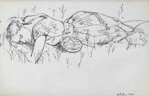Original Pen & Ink Drawing 'Sleeping' by Toby Horne Shepherd - Dated 1957 (1 of 1) Original Pen & Ink Drawing 'Sleeping' by Toby Horne Shepherd - Dated 1957 (1 of 1)