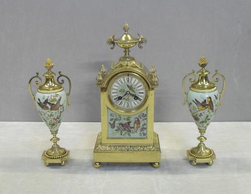 French Belle Epoque Brass and Porcelain Clock Set (1 of 17)