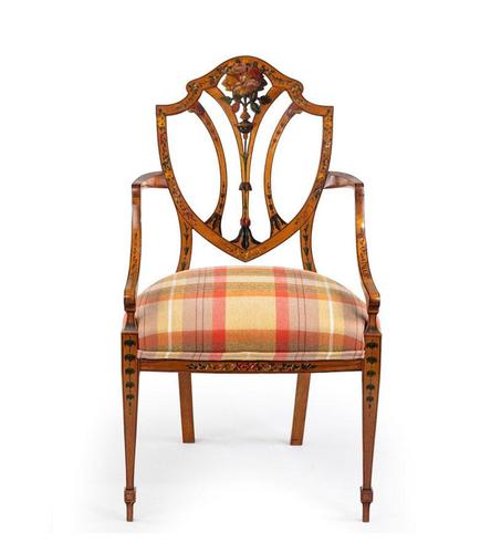 Late Victorian Sheraton Revival Painted Satinwood Armchair (1 of 5) Late Victorian Sheraton Revival Painted Satinwood Armchair (1 of 5)