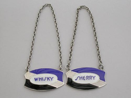 Pair of Art Deco Silver Enamel Wine Labels 'Whisky & Sherry' (1 of 10) Pair of Art Deco Silver Enamel Wine Labels 'Whisky & Sherry' (1 of 10)
