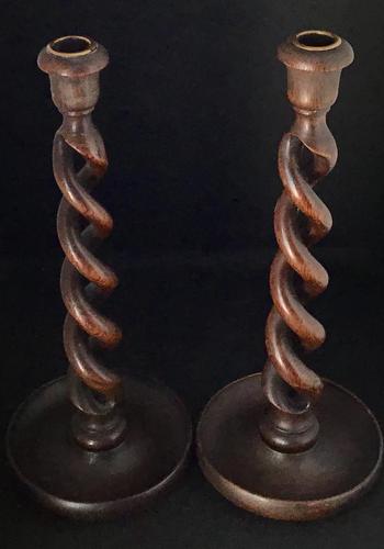 Pair of Victorian Oak Open Twist Candlesticks (1 of 3) Pair of Victorian Oak Open Twist Candlesticks (1 of 3)
