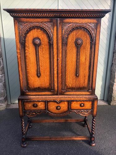 Antique Oak Barley Twist Cabinet on Stand (1 of 10)