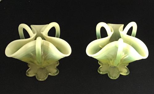 Pair of Victorian Vaseline Glass Posy Vases (1 of 4)