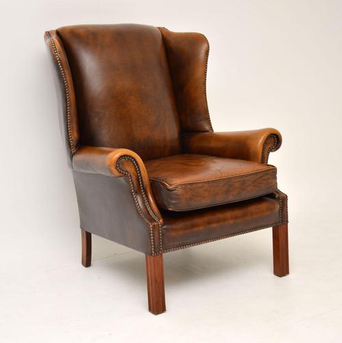 Antique Georgian Style Leather Wing Back Armchair (1 of 11)