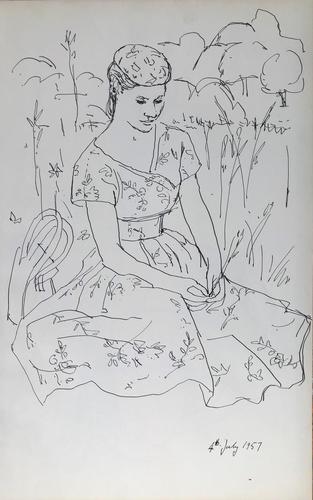 Original Pen an Ink Drawing 'The Summer Dress' by Toby Horne Shepherd - Dated 1957 (1 of 1) Original Pen an Ink Drawing 'The Summer Dress' by Toby Horne Shepherd - Dated 1957 (1 of 1)
