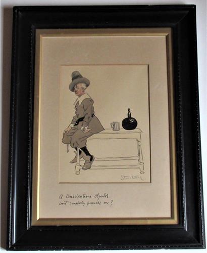 Starr Wood, Original Charcoal & Wash Cartoon, World War 1, Signed, Framed c.1914 (1 of 7)