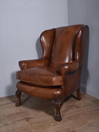 Antique Leather Wing Chair (1 of 6)