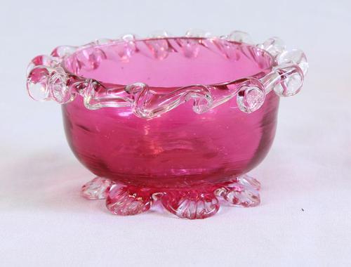 Antique Cranberry Glass Frilled Salt (1 of 4) Antique Cranberry Glass Frilled Salt (1 of 4)