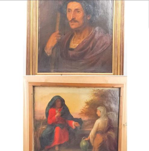 19th Century Oil on Canvas Double Sided Shepard. Jesus & Mary Magdalene (1 of 13)