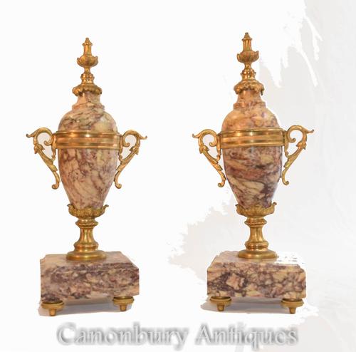 Pair of Empire Marble Urns - Amphora Vases Antique c.1910 (1 of 9)